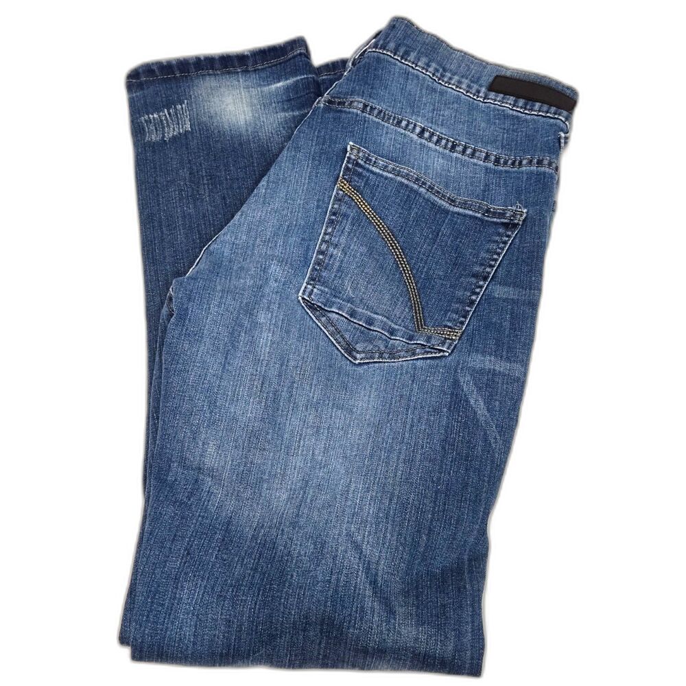 Ring of Fire Distressed Patch Slim Straight Jeans | Men's Size 32 | Medium Wash